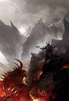 Concept art of the descent for Guild Wars 2 by Kekai Kotaki