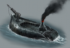 Concept art of charr fishing boat for Guild Wars 2 by Dave Bolton