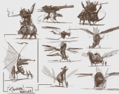 Concept art of charr vehicles sketches for Guild Wars 2 by Levi Hopkins