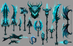 Concept art of ice weapons for Guild Wars 2 by Dave Bolton