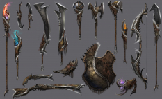 Concept art of centaur weapons for Guild Wars 2 by Brian Lawver