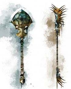 Concept art of weapon concepts for Guild Wars 2 by Richard Anderson