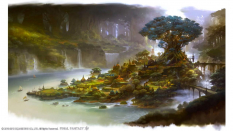Concept art of Gridania Housing from Final Fantasy XIV: A Realm Reborn