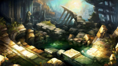 Concept art of a flooded ruins from Dragon's Crown