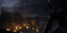 Harbor At Night - concept art from Assassin's Creed III by Gilles Beloeil