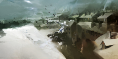 Winter Roofs - concept art from Assassin's Creed III by Khai Nguyen