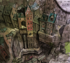 Environment Concept - concept art from Gravity Rush by Takeshi Oga