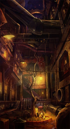 Kat's Home - concept art from Gravity Rush by Takeshi Oga