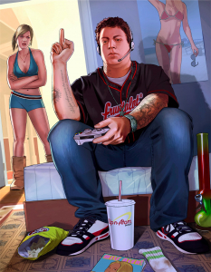 Concept art of Jimmy gaming from Grand Theft Auto V