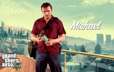 Concept art of Michael with the money from Grand Theft Auto V