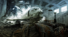 Concept art of a plane wreck from Metro: Last Light
