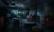 Concept art of a laundromat from The Last of Us by Aaron Limonick