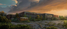 Concept art of a school building from The Last of Us by Aaron Limonick