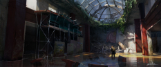 Concept art of a hotel lobby from The Last of Us by Eytan Zana