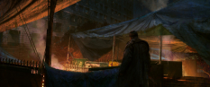 Concept art of a hunter camp from The Last of Us by John Sweeney