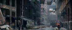 Concept art of a city street from The Last of Us by Maciej Kuciara