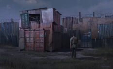 Concept art of a makeshift wall from The Last of Us by Nick Gindraux