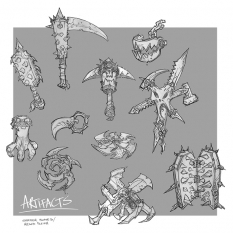 Concept art of artifacts from Darksiders by Paul Richards