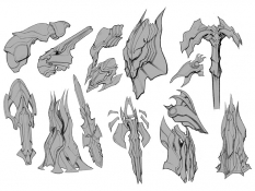 Concept art of angelic forms from Darksiders by Paul Richards