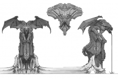 Concept art of statues from Darksiders by Paul Richards