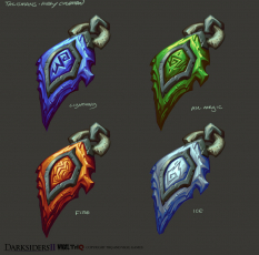 Concept art of Talismans from Darksiders II by Avery Coleman