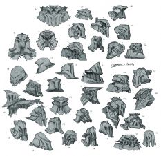 Concept art of Construct Heads from Darksiders 2 by Paul Richards