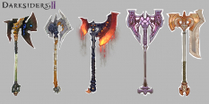 Concept art of Axes from Darksiders 2 by Rayph Beisner