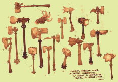 Concept art of Hammers from Darksiders 2 by Paul Richards