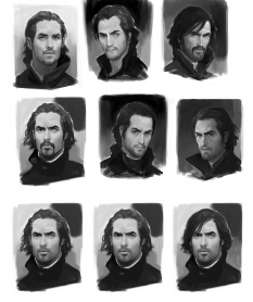Corvo Faces concept art from Dishonored