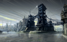 Evironment Dunwall Bridge concept art from Dishonored by Viktor Anatov