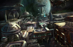 Space Station concept art from Starcraft II by Peter Lee
