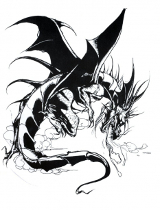 Dragon concept art from Final Fantasy by Yoshitaka Amano