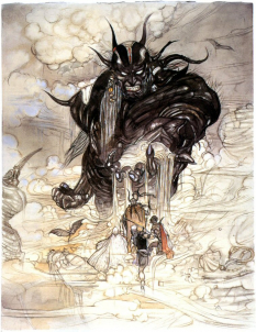 Cloudsea Djinn concept art from Final Fantasy by Yoshitaka Amano