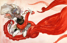 Kraken Vs Warrior Of Light concept art from Final Fantasy by Yoshitaka Amano