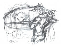 Princess And Warrior Of Light Sketch concept art from Final Fantasy by Yoshitaka Amano