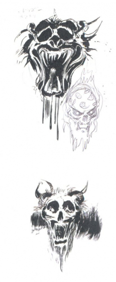 Skull Sketch concept art from Final Fantasy II by Yoshitaka Amano