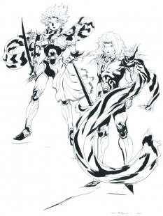 Ceodore and Cecil concept art from Final Fantasy IV by Yoshitaka Amano