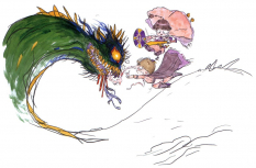 Palom And Porom concept art from Final Fantasy IV by Yoshitaka Amano