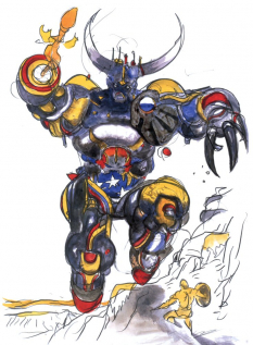 Armor Construct concept art from Final Fantasy IV by Yoshitaka Amano