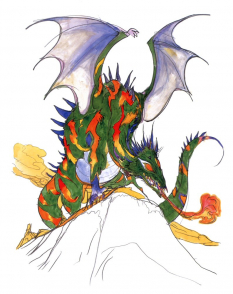 Green Dragon concept art from Final Fantasy IV by Yoshitaka Amano