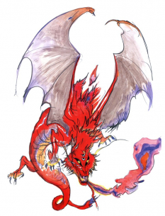 Red Dragon concept art from Final Fantasy IV by Yoshitaka Amano