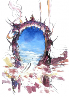 Atomos concept art from Final Fantasy V by Yoshitaka Amano