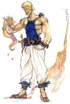 Sabin Rene Figaro concept art from Final Fantasy VI by Yoshitaka Amano