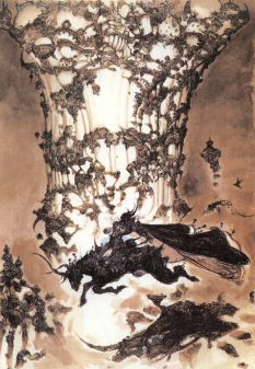 Fantasy Castle concept art from Final Fantasy VI by Yoshitaka Amano