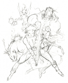 Challenge Sketch concept art from Final Fantasy VII by Yoshitaka Amano