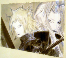 Cloud And Sephiroth concept art from Final Fantasy VII by Yoshitaka Amano