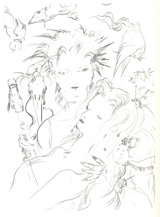 Embrace Sketch concept art from Final Fantasy VII by Yoshitaka Amano
