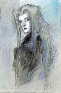 Sephiroth concept art from Final Fantasy VII by Yoshitaka Amano
