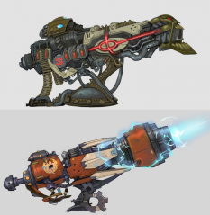 Weapons concept art from WildStar by Cory Loftis