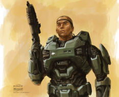 Spartan Portrait concept art from Halo:Reach by Isaac Hannaford